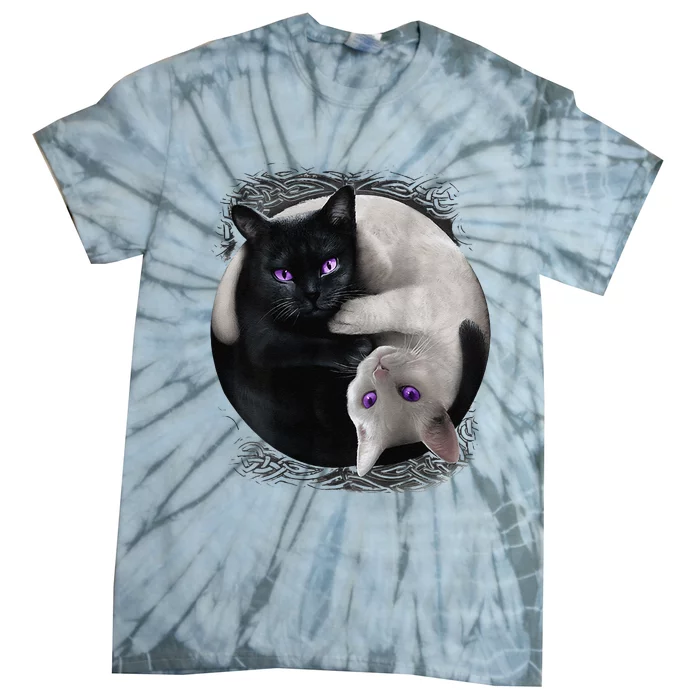 Yin And Yang Black Cat And White Cat Halloween For Tie-Dye T-Shirt