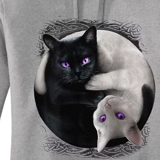 Yin And Yang Black Cat And White Cat Halloween For Women's Pullover Hoodie