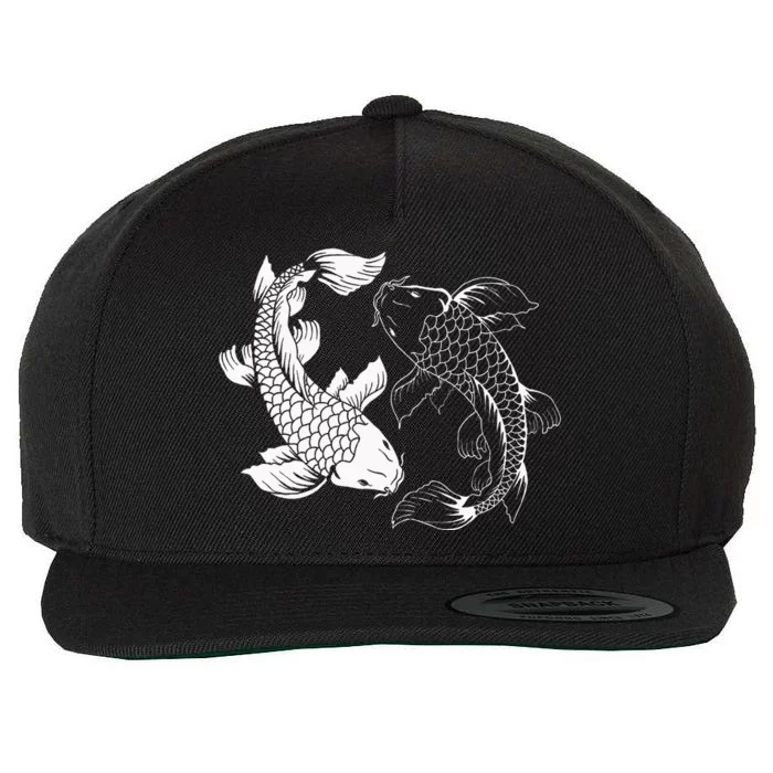 Yin And Yang Japanese Koi Fish Wool Snapback Cap