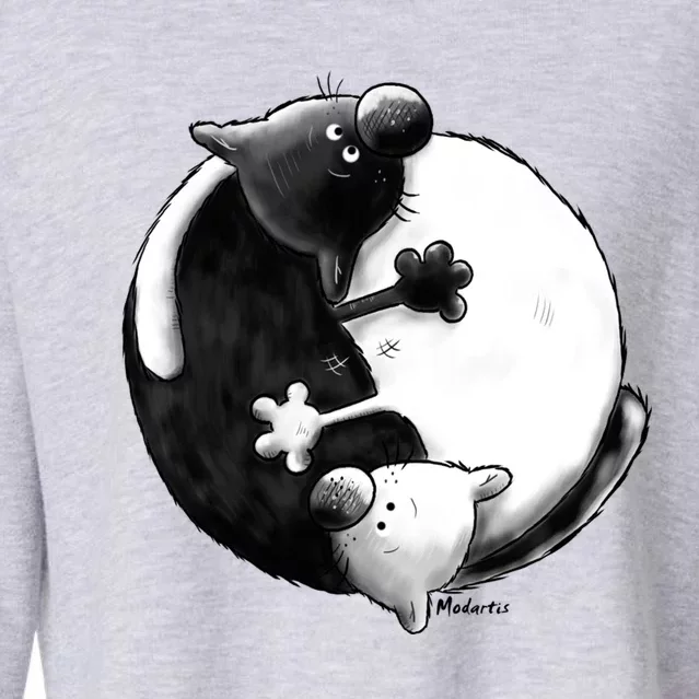 Yin And Yang Cats Cropped Pullover Crew