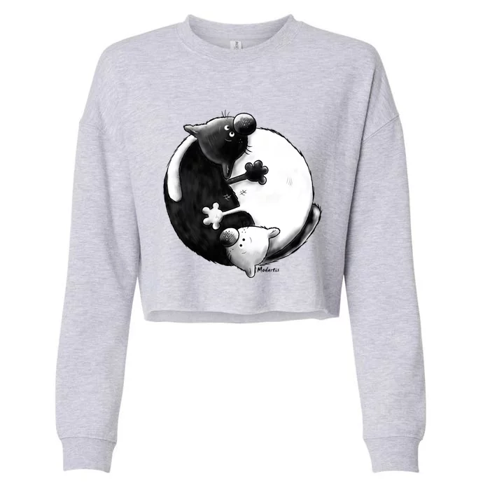 Yin And Yang Cats Cropped Pullover Crew