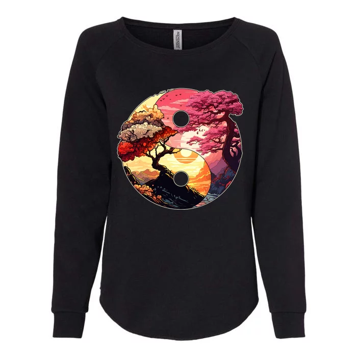 Yin And Yang Japanese Bonsai Trees Seasons Fall Spring Womens California Wash Sweatshirt