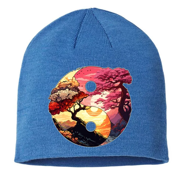 Yin And Yang Japanese Bonsai Trees Seasons Fall Spring 8 1/2in Sustainable Knit Beanie