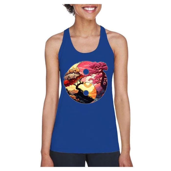 Yin And Yang Japanese Bonsai Trees Seasons Fall Spring Women's Racerback Tank