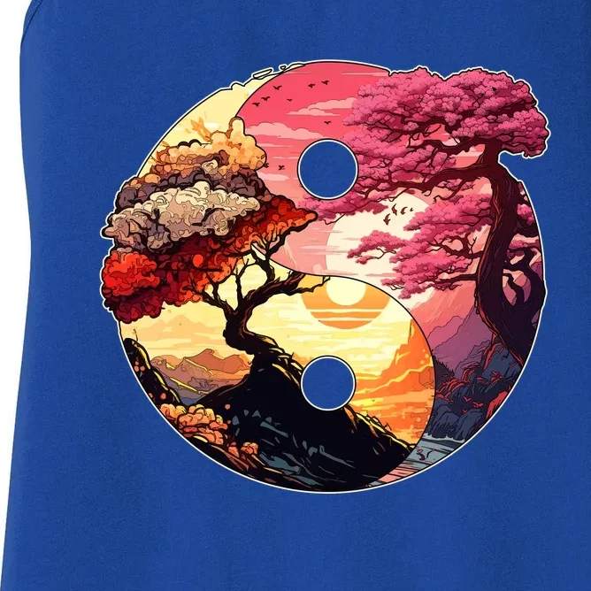 Yin And Yang Japanese Bonsai Trees Seasons Fall Spring Women's Racerback Tank