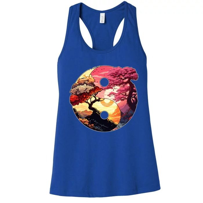 Yin And Yang Japanese Bonsai Trees Seasons Fall Spring Women's Racerback Tank