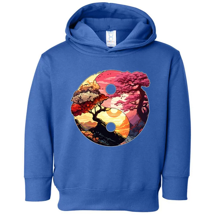 Yin And Yang Japanese Bonsai Trees Seasons Fall Spring Toddler Hoodie