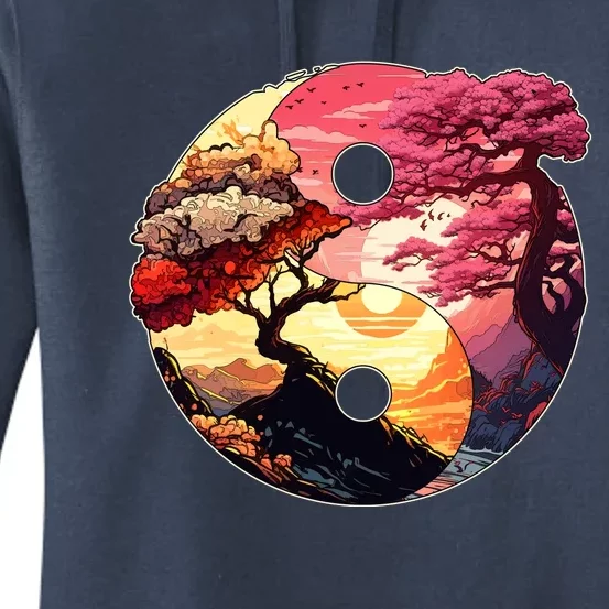 Yin And Yang Japanese Bonsai Trees Seasons Fall Spring Women's Pullover Hoodie