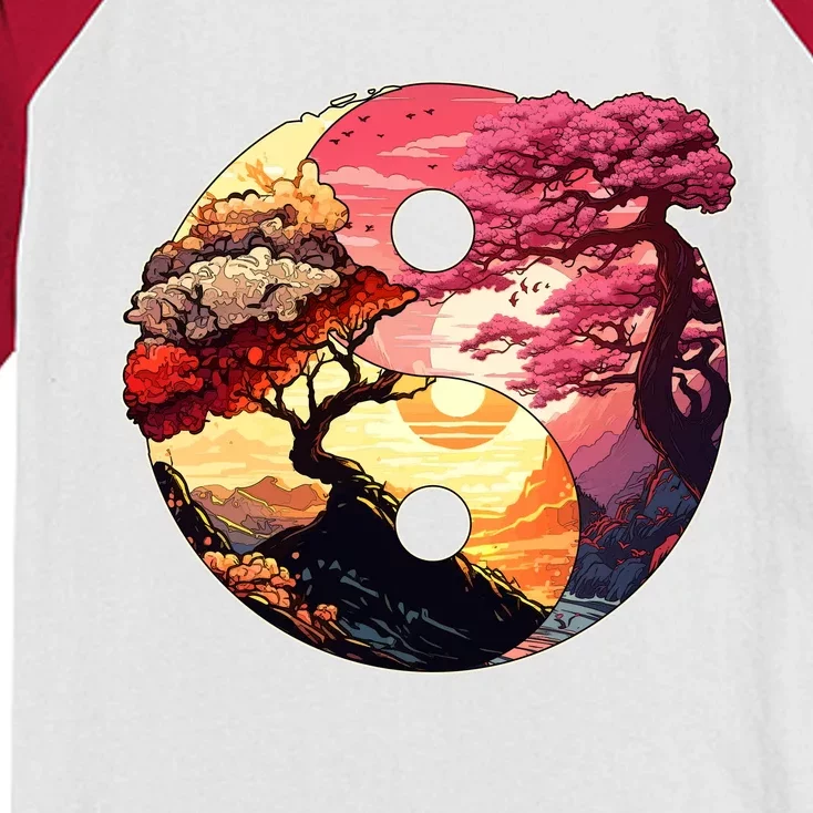 Yin And Yang Japanese Bonsai Trees Seasons Fall Spring Kids Colorblock Raglan Jersey