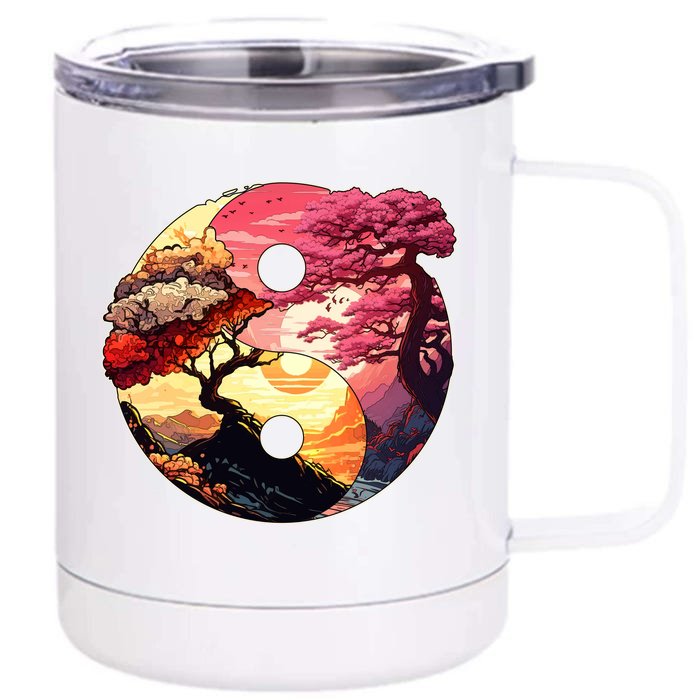 Yin And Yang Japanese Bonsai Trees Seasons Fall Spring Front & Back 12oz Stainless Steel Tumbler Cup