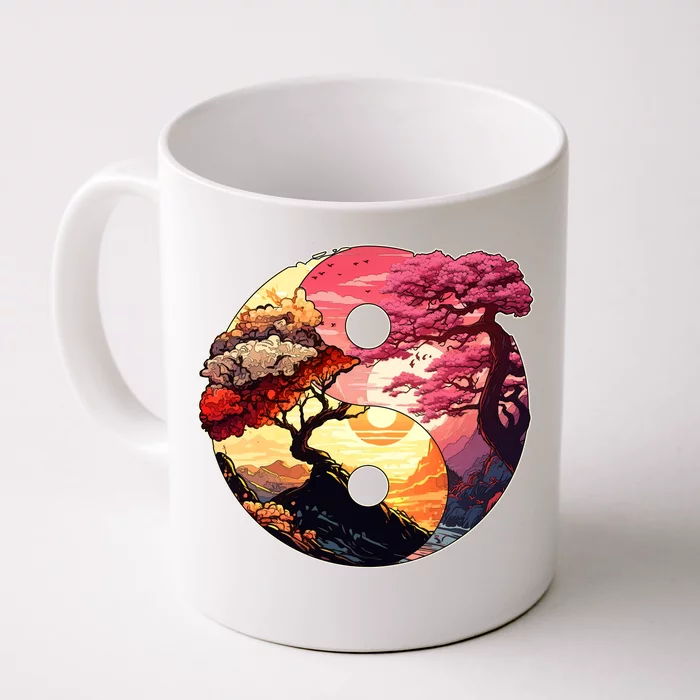 Yin And Yang Japanese Bonsai Trees Seasons Fall Spring Front & Back Coffee Mug