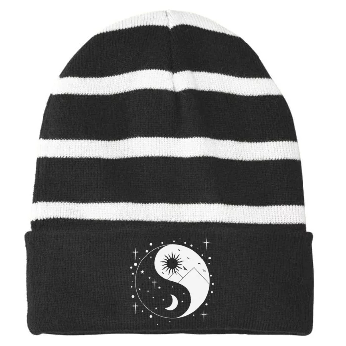 Yin And Yang Striped Beanie with Solid Band