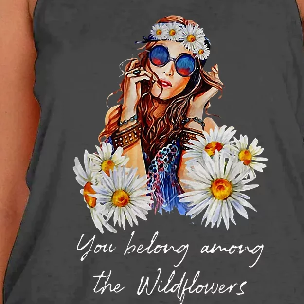 You Belong Among The Wildflowers Hippie Daisy Flower Women's Knotted Racerback Tank