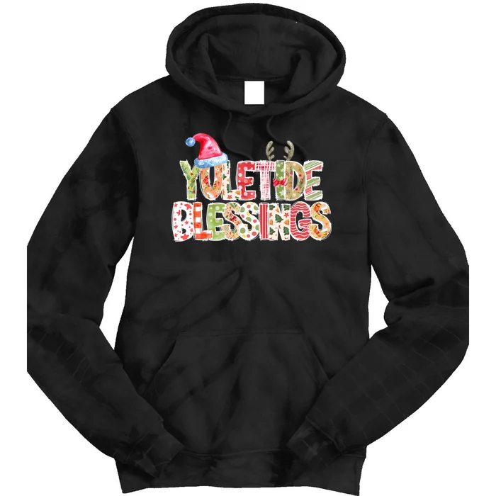 Yuletide Blessings Christmas Santa’S Hat Reindeer Antlers Tie Dye Hoodie