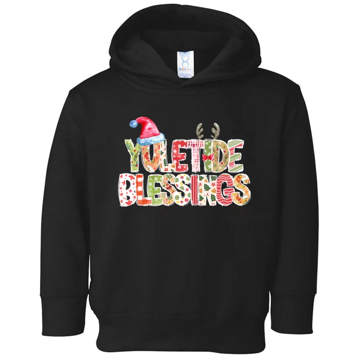 Yuletide Blessings Christmas Santa’S Hat Reindeer Antlers Toddler Hoodie