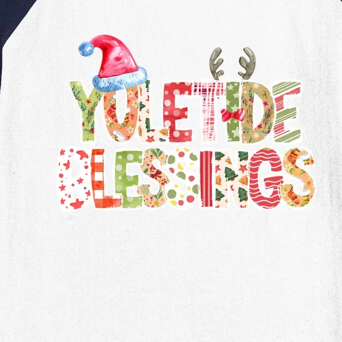 Yuletide Blessings Christmas Santa’S Hat Reindeer Antlers Baseball Sleeve Shirt