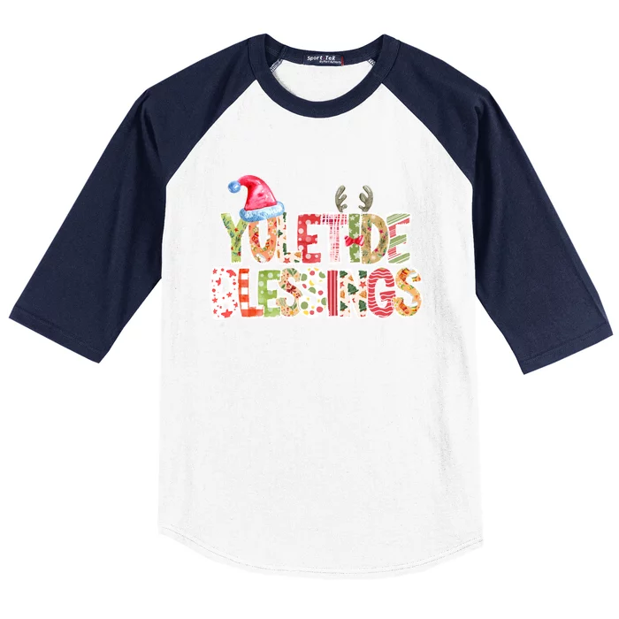 Yuletide Blessings Christmas Santa’S Hat Reindeer Antlers Baseball Sleeve Shirt