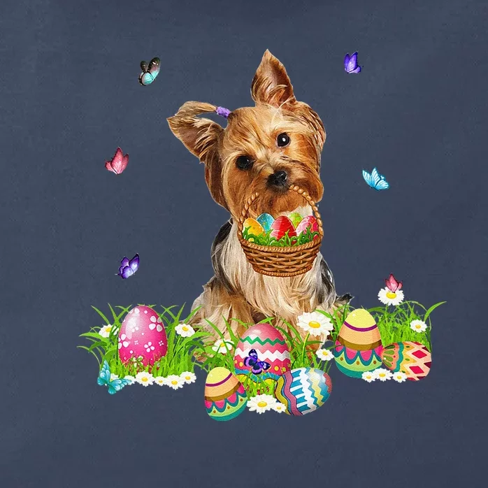 Yorkie Bunny Dog With Easter Eggs Basket Butterflies Zip Tote Bag