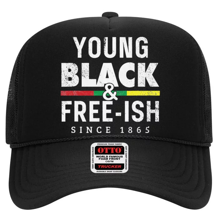 Young Black Freeish 1865 Juneteenth High Crown Mesh Trucker Hat