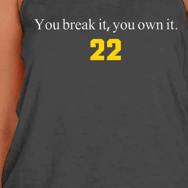 You break it you own it Clark 22 iowa Front & Back Design Women's Knotted Racerback Tank