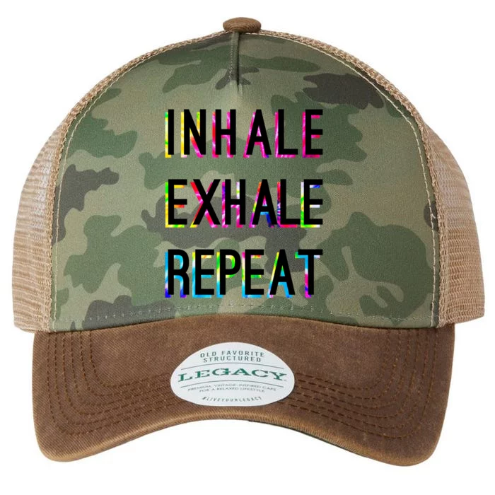 Yoga Breathing Inhale Exhale Repeat Positive Thoughts Funny Gift Legacy Tie Dye Trucker Hat