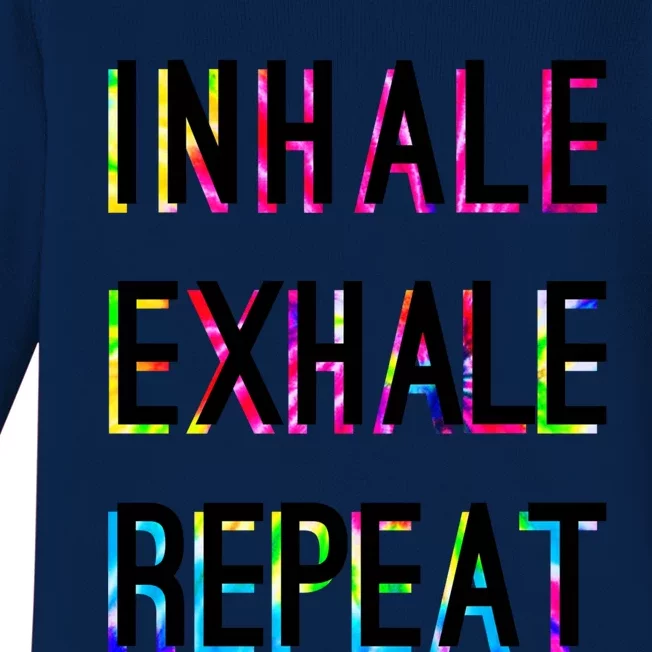 Yoga Breathing Inhale Exhale Repeat Positive Thoughts Funny Gift Baby Long Sleeve Bodysuit