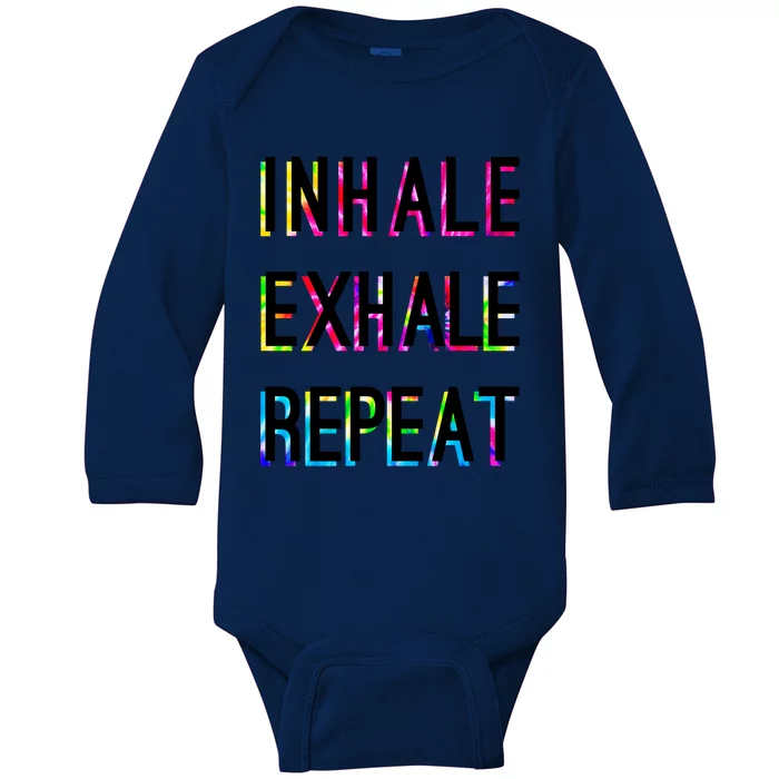 Yoga Breathing Inhale Exhale Repeat Positive Thoughts Funny Gift Baby Long Sleeve Bodysuit