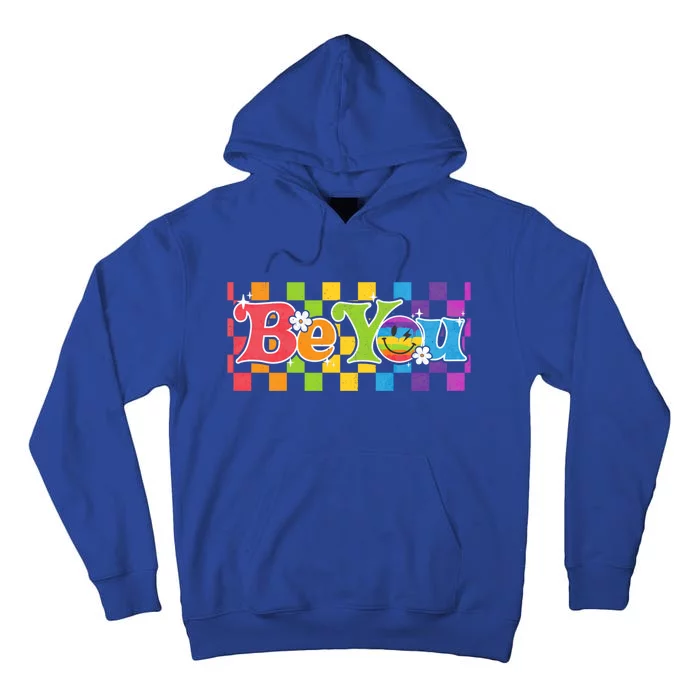 You Be Lgbtq Pride Checkered Rainbow Groovy Smile Ally Gift Tall Hoodie