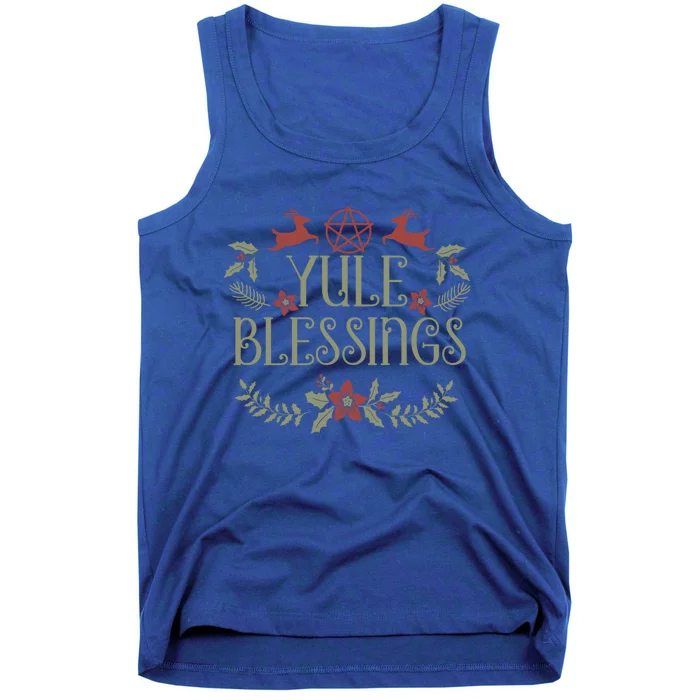 Yule Blessings Merry Yule Winter Solstice Holly Pentagram Gift Tank Top