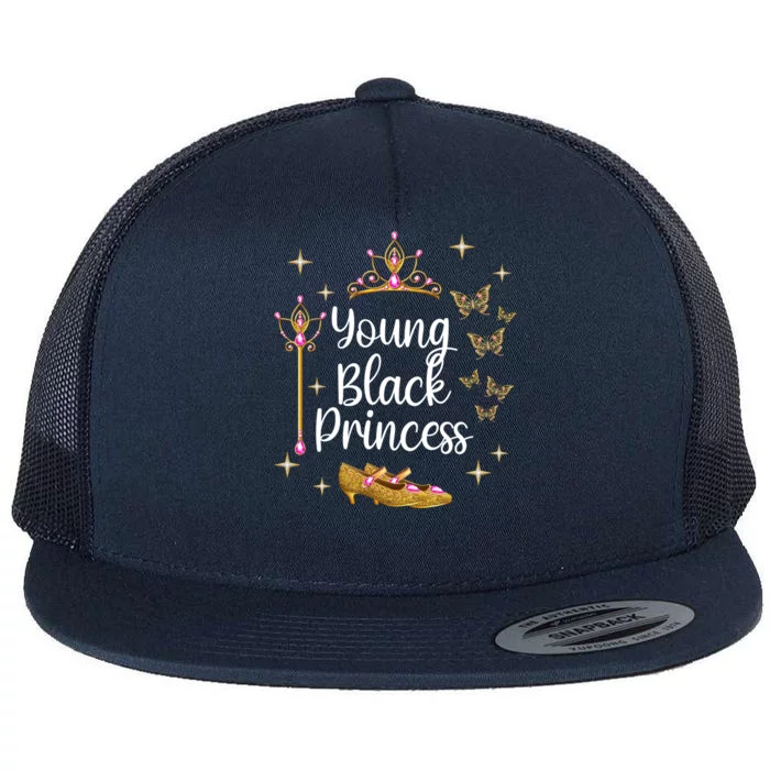 Young Black Princess Afro Natural Hair Black Girl Juneteenth Gift Flat Bill Trucker Hat