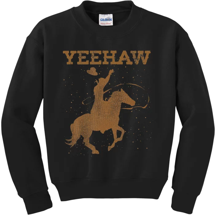 Yeehaw Bull Riding Texas Funny Western Cowboy Gift Cowboy Kids Sweatshirt