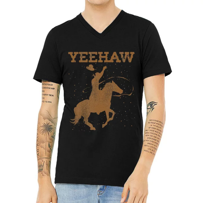 Yeehaw Bull Riding Texas Funny Western Cowboy Gift Cowboy V-Neck T-Shirt