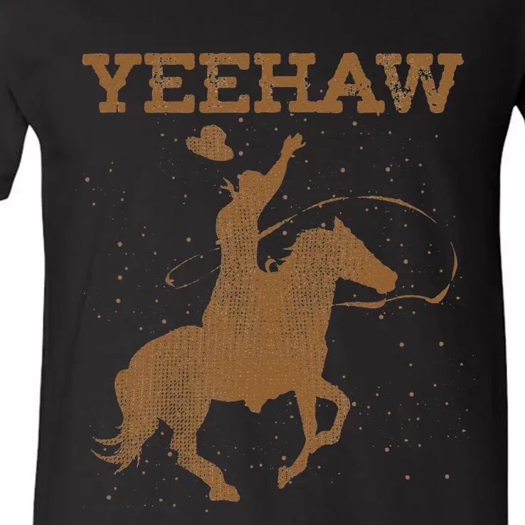 Yeehaw Bull Riding Texas Funny Western Cowboy Gift Cowboy V-Neck T-Shirt