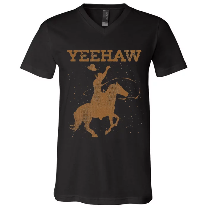 Yeehaw Bull Riding Texas Funny Western Cowboy Gift Cowboy V-Neck T-Shirt