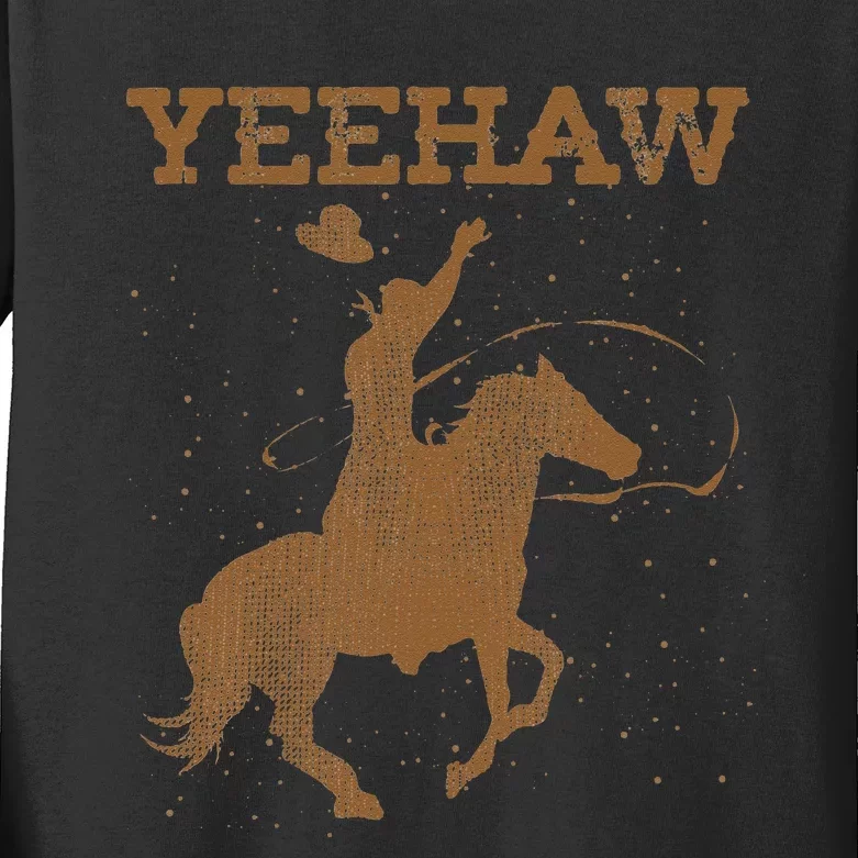 Yeehaw Bull Riding Texas Funny Western Cowboy Gift Cowboy Kids Long Sleeve Shirt