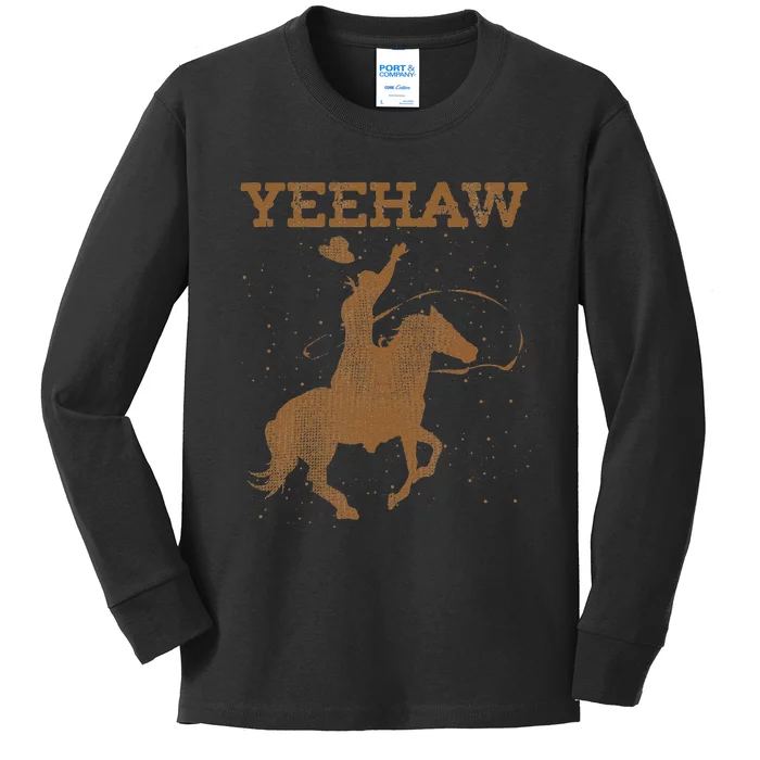 Yeehaw Bull Riding Texas Funny Western Cowboy Gift Cowboy Kids Long Sleeve Shirt