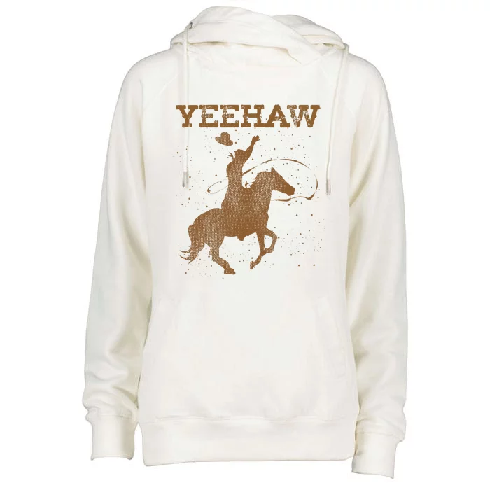 Yeehaw Bull Riding Texas Funny Western Cowboy Gift Cowboy Womens Funnel Neck Pullover Hood