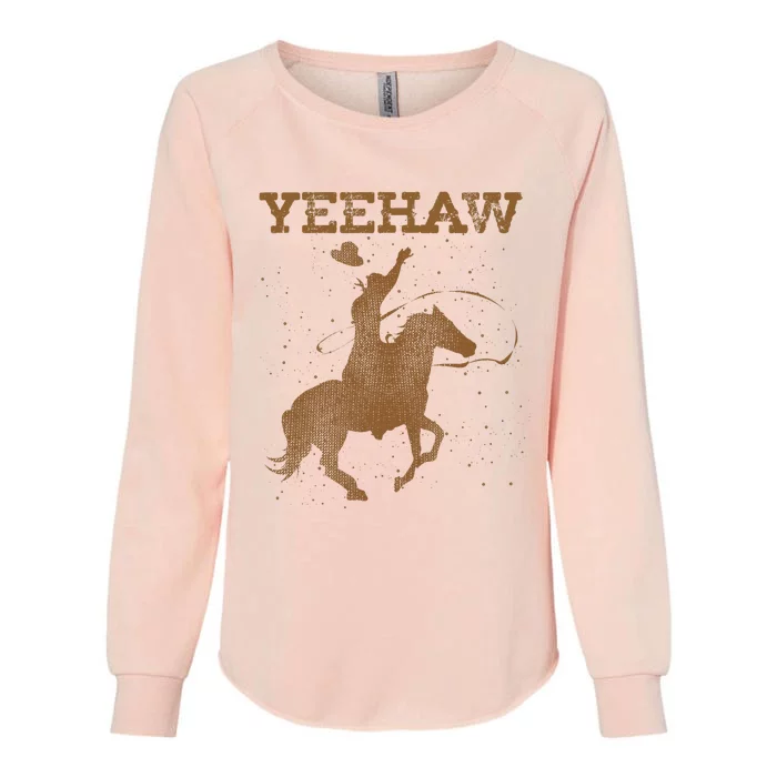 Yeehaw Bull Riding Texas Funny Western Cowboy Gift Cowboy Womens California Wash Sweatshirt