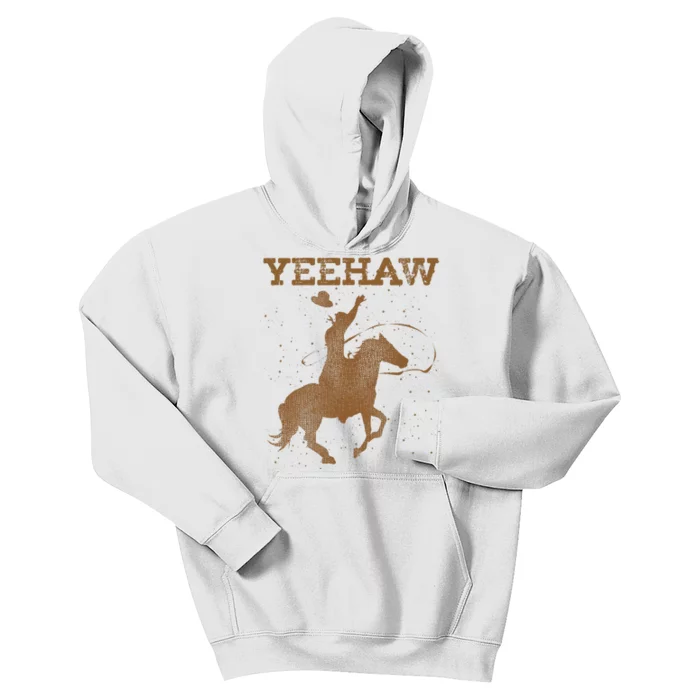 Yeehaw Bull Riding Texas Funny Western Cowboy Gift Cowboy Kids Hoodie