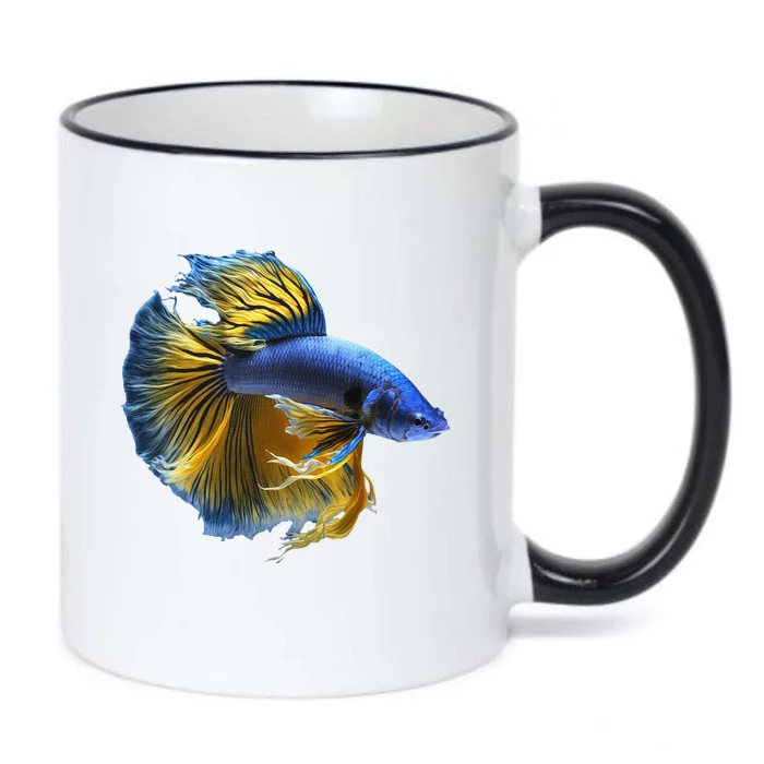 Yellow & Blue Siamese Fighting Betta Fish Aquarium Owner Black Color Changing Mug