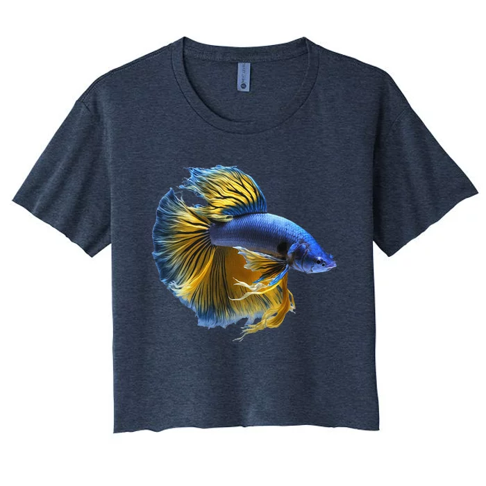 Yellow & Blue Siamese Fighting Betta Fish Aquarium Owner Women's Crop Top Tee