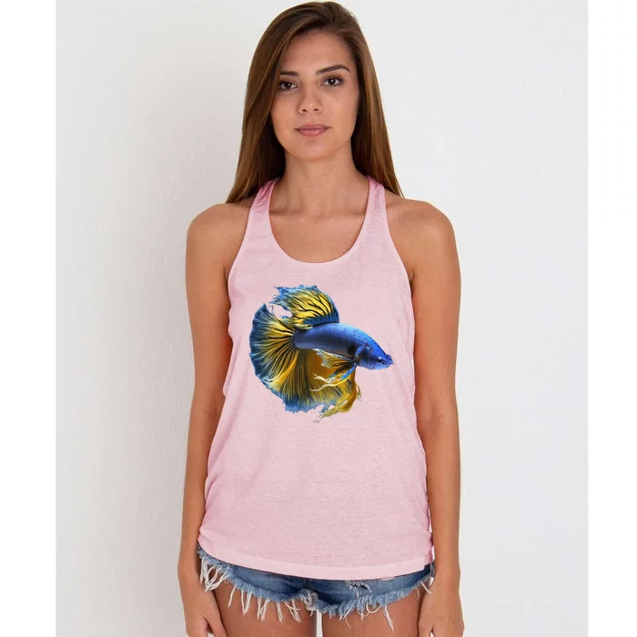 Yellow & Blue Siamese Fighting Betta Fish Aquarium Owner Women's Knotted Racerback Tank