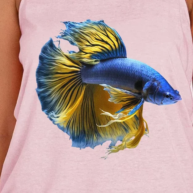 Yellow & Blue Siamese Fighting Betta Fish Aquarium Owner Women's Knotted Racerback Tank