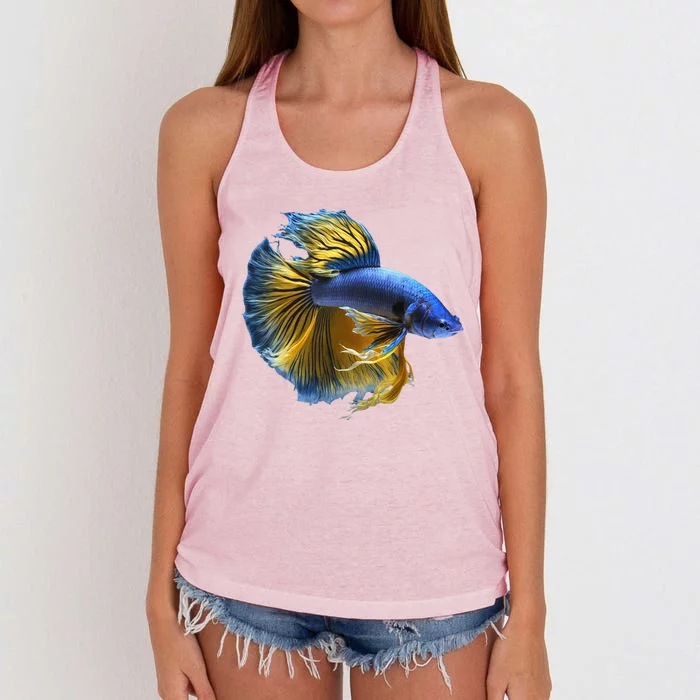 Yellow & Blue Siamese Fighting Betta Fish Aquarium Owner Women's Knotted Racerback Tank