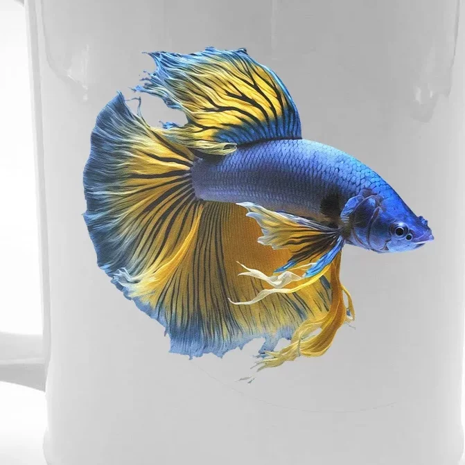 Yellow & Blue Siamese Fighting Betta Fish Aquarium Owner Front & Back Beer Stein