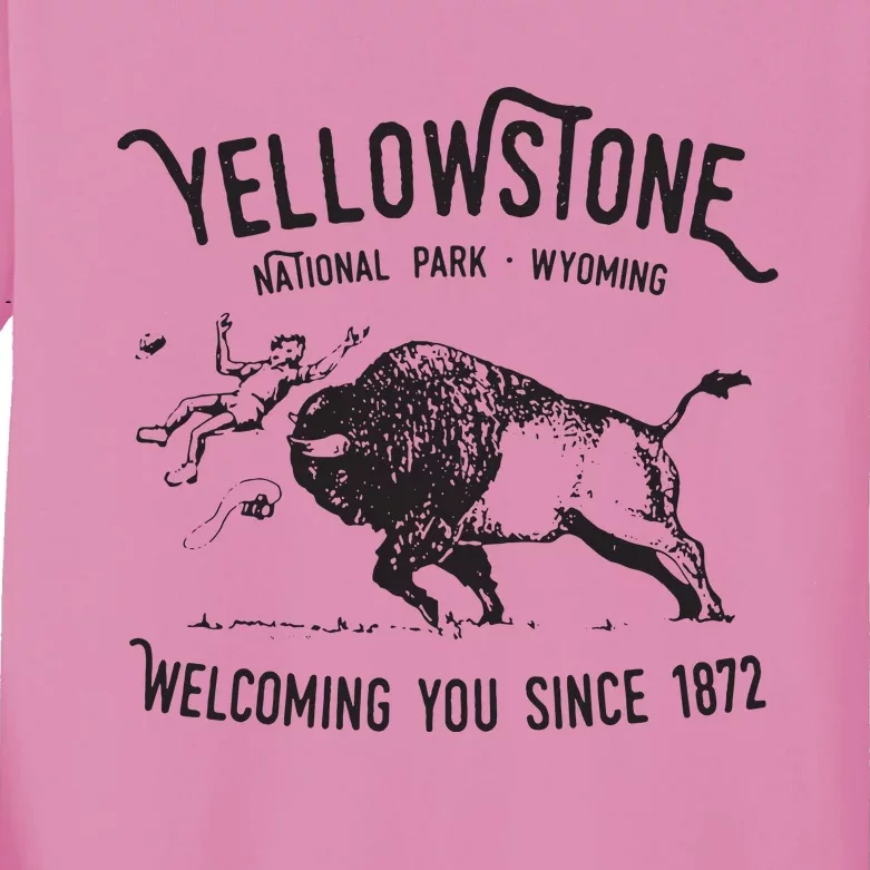 Yellowstone Bison Toss National Park Wyoming Kids Long Sleeve Shirt