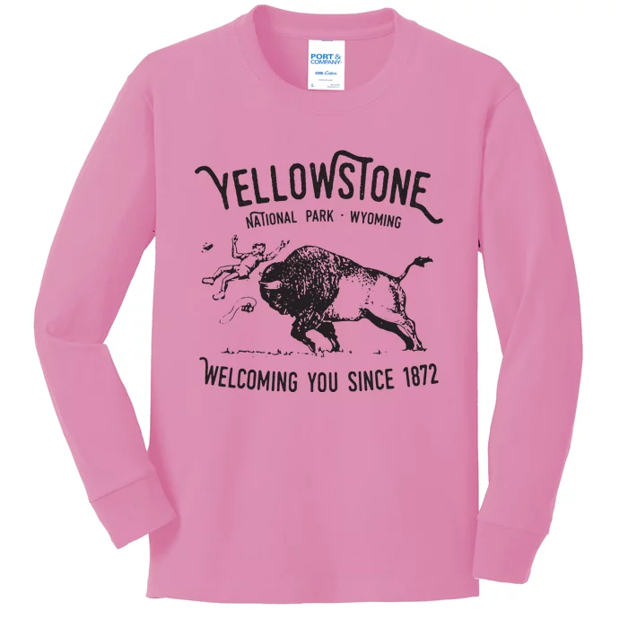 Yellowstone Bison Toss National Park Wyoming Kids Long Sleeve Shirt