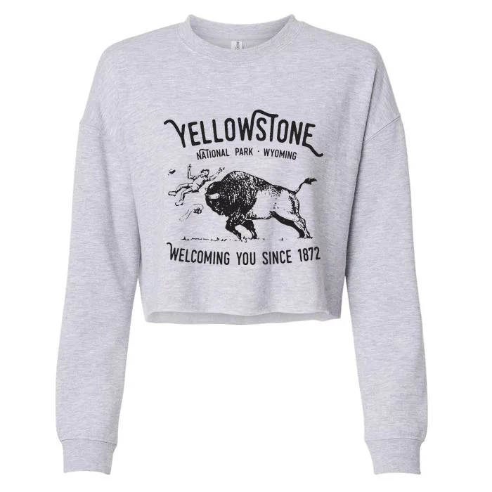 Yellowstone Bison Toss National Park Wyoming Cropped Pullover Crew