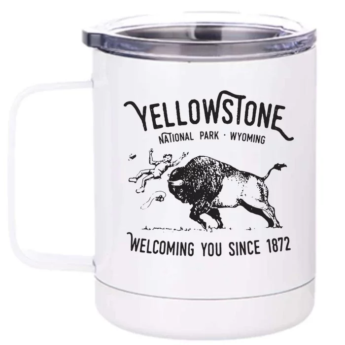 Yellowstone Bison Toss National Park Wyoming Front & Back 12oz Stainless Steel Tumbler Cup