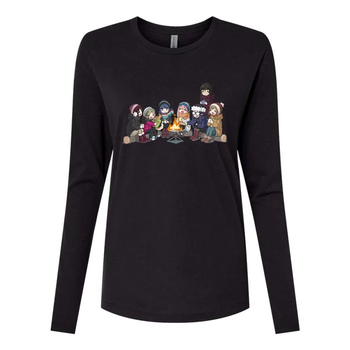 Yuru Camp All Character Gathering Womens Cotton Relaxed Long Sleeve T-Shirt